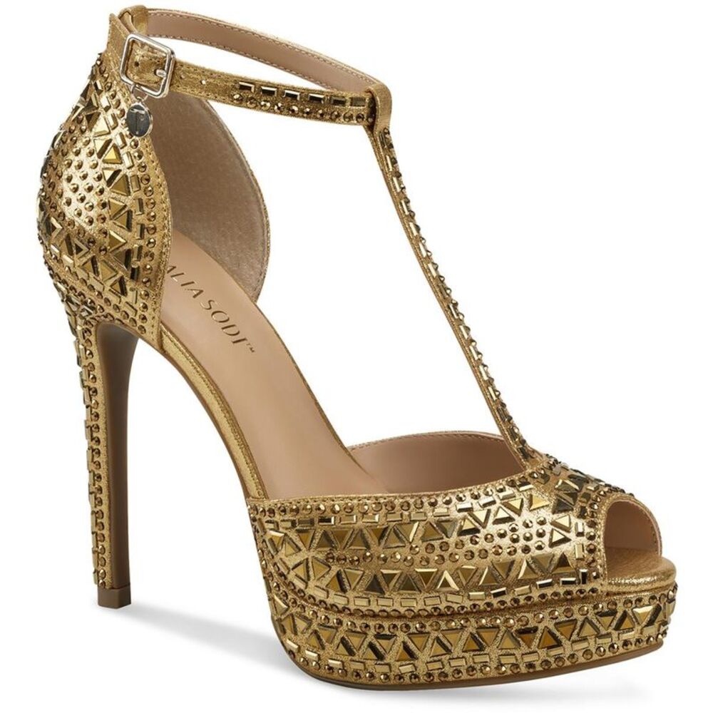 Thalia Sodi Gold T-Strap Heels/  use 1 only .